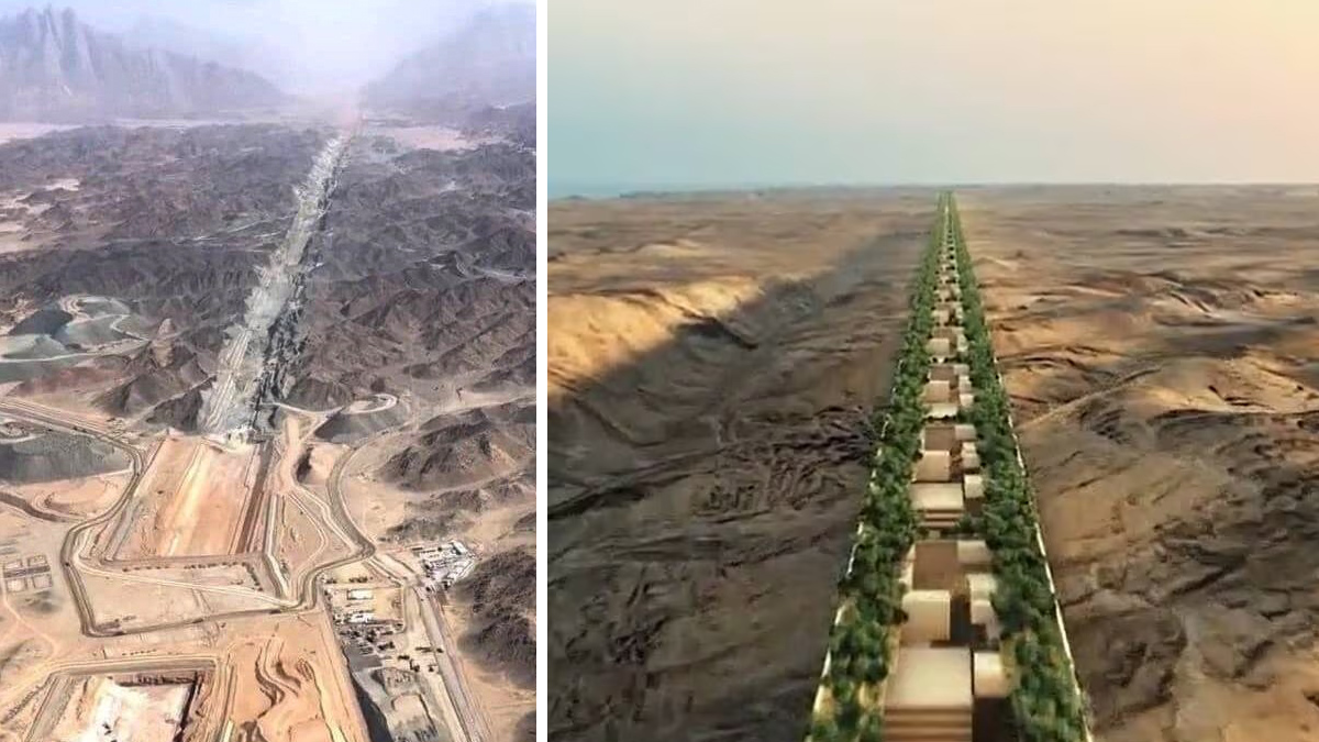 Прогресс строительства небоскрёба-города The Line длиной 170 км в пустыне Саудовской Аравии